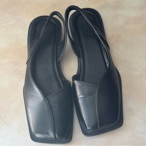 Jinwuypin Black Square Toe Slingback Flats Size 10.5 Low Heel Minimalist